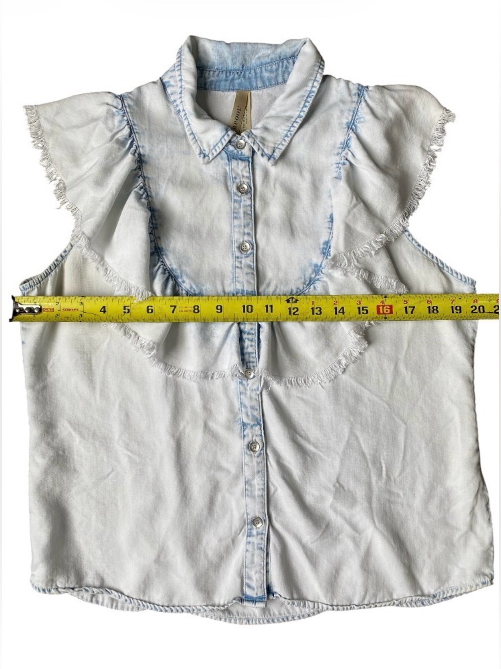 Liverpool Light Blue Denim Ruffle Button-Up Top Size M - Picture 3 of 9